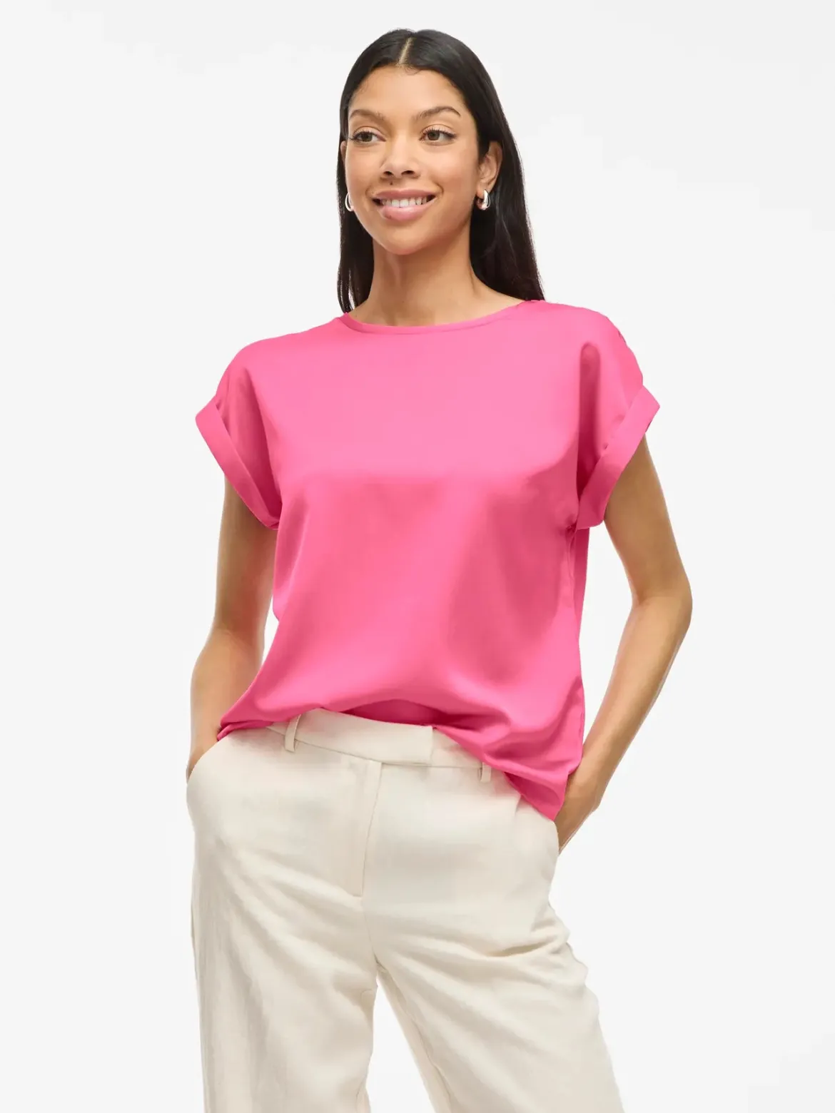 Vila naisten paita VIEllette S/S Satin Top - Noos, Sangria Sunset