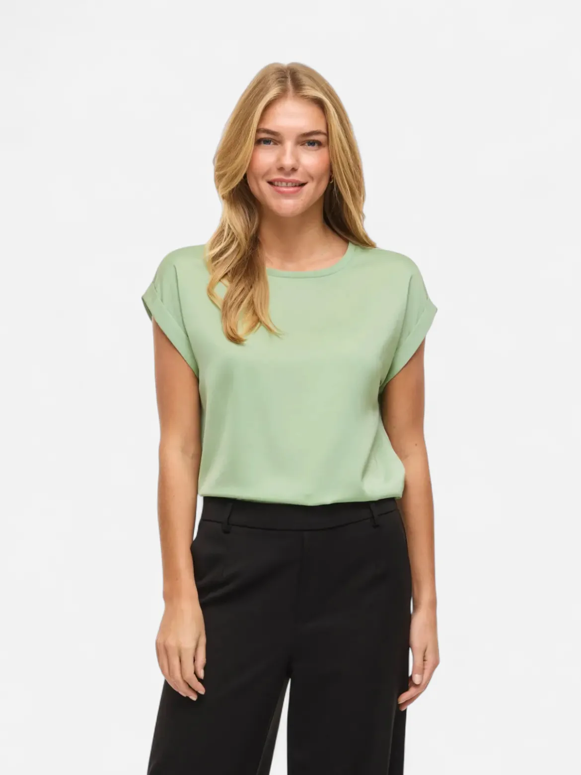 Vila naisten paita Viellette S/S Satin Top, Smoke Green
