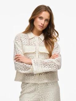 Vila naisten paita Vimerinda Crochet L/S Cardigan, birch