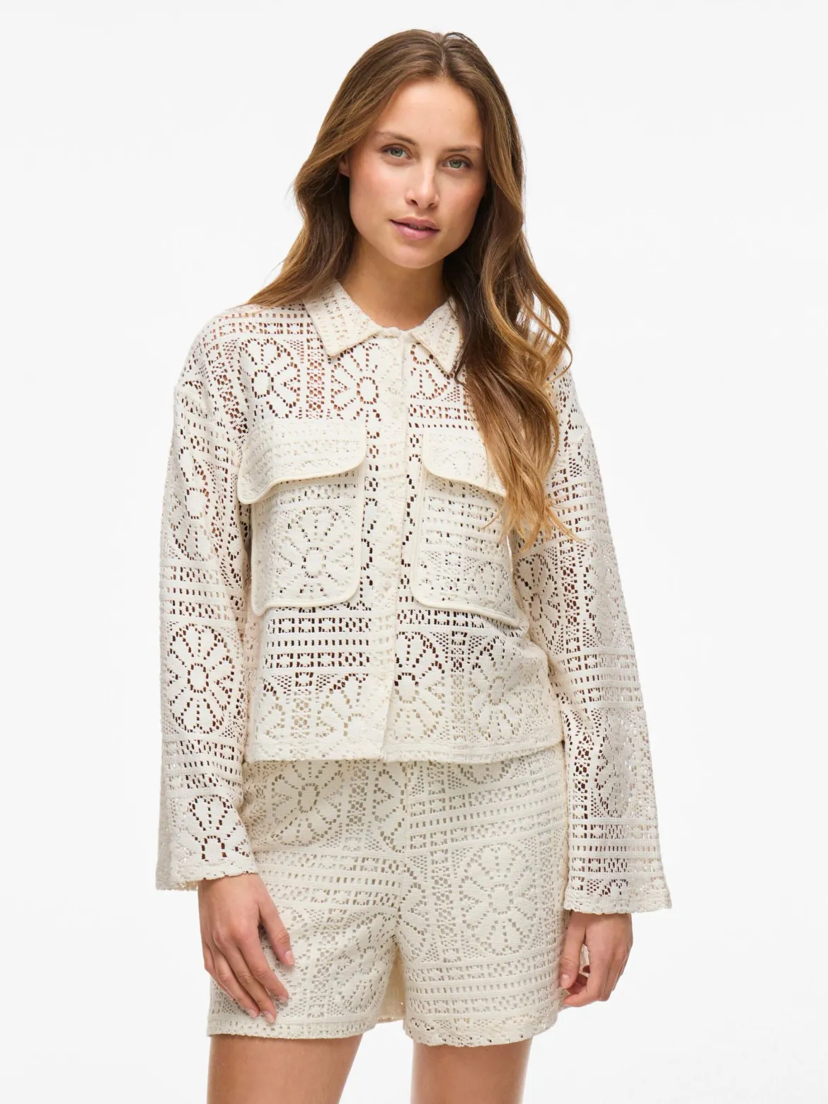 Vila naisten paita Vimerinda Crochet L/S Cardigan, birch