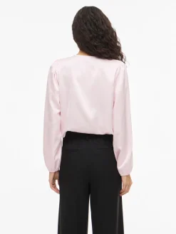 Vila naisten pusero Vielette L/S Smock Satin Top, Cherry Blossom