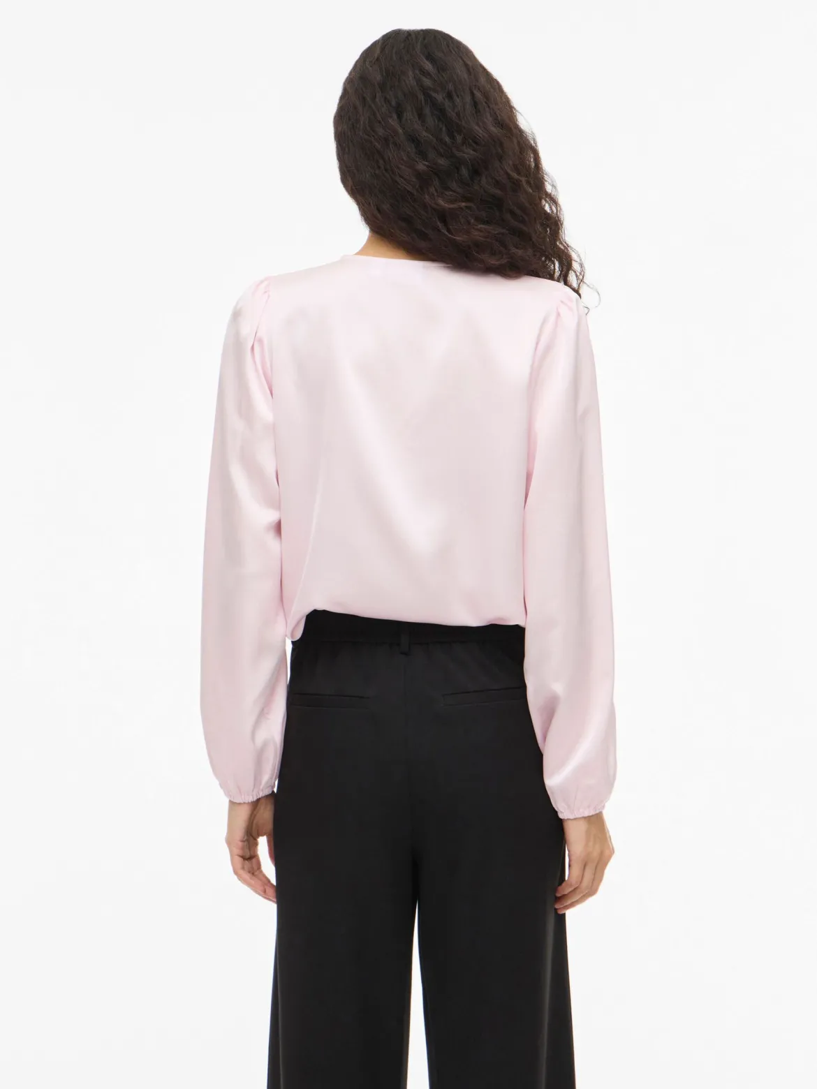 Vila naisten pusero Vielette L/S Smock Satin Top, Cherry Blossom