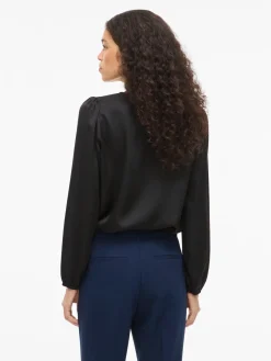 Vila naisten pusero Vielette L/S Smock Satin Top, musta