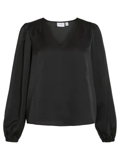 Vila naisten pusero Vielette L/S Smock Satin Top, musta