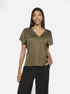 Vila naisten satiinitoppi, VIELLETTE V-NECK S/S SATIN TOP Khaki