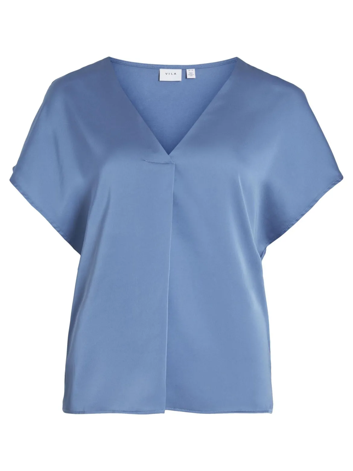 Vila naisten satiinitoppi, VIELLETTE V-NECK S/S SATIN TOP Sininen
