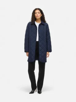 Vila naisten tikkitakki, VIQUILA L/S CORDUROY QUILT LONG JACKET Navy Blazer