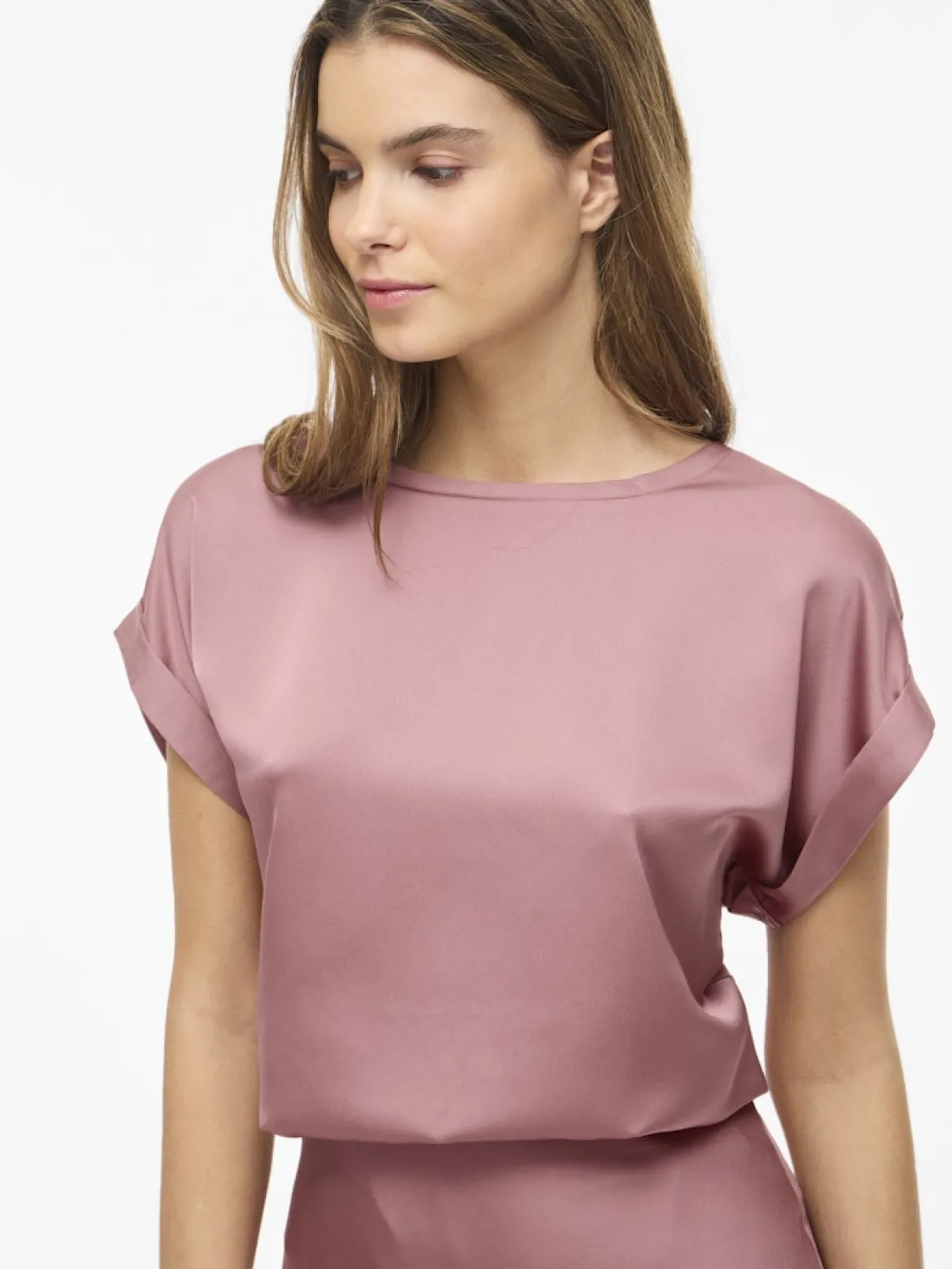 Vila naisten Topit Viellett e S/S Satin Top, Nostalgia Rose