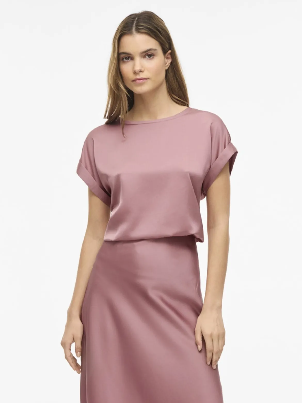 Vila naisten Topit Viellett e S/S Satin Top, Nostalgia Rose