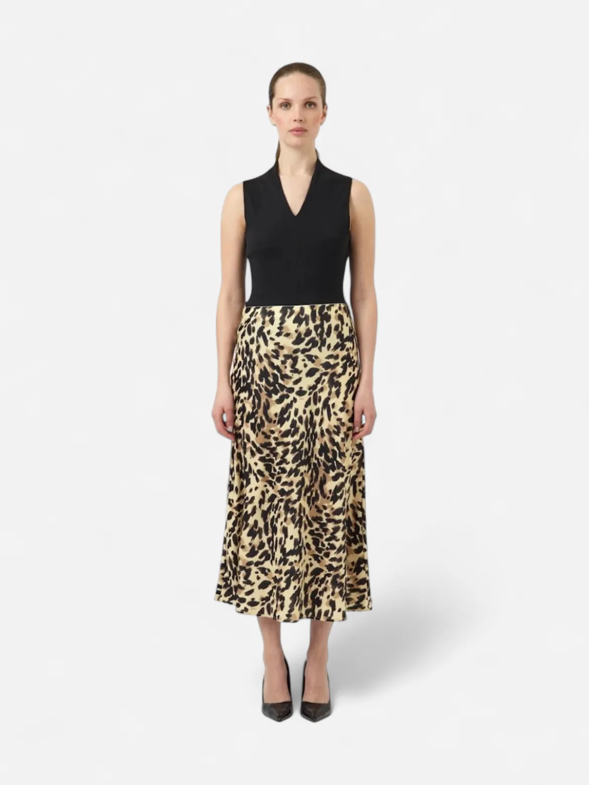 Y.A.S hame YASPella HW Midi Skirt, Black Leo Print