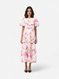 Y.A.S mekko YASColea SS Ankle Dress, Star White Pink Emula
