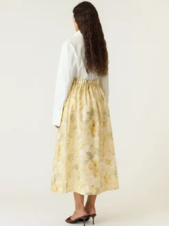 Y.A.S naisten hame YASLEMON HW Ankle Skirt, Pale Banana Lemon print