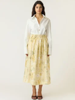 Y.A.S naisten hame YASLEMON HW Ankle Skirt, Pale Banana Lemon print