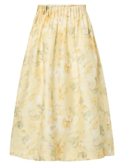 Y.A.S naisten hame YASLEMON HW Ankle Skirt, Pale Banana Lemon print