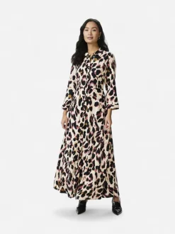 Y.A.S Naisten Maksimekko YASSAVANNA LONG SHIRT DRESS Beige Kuosi
