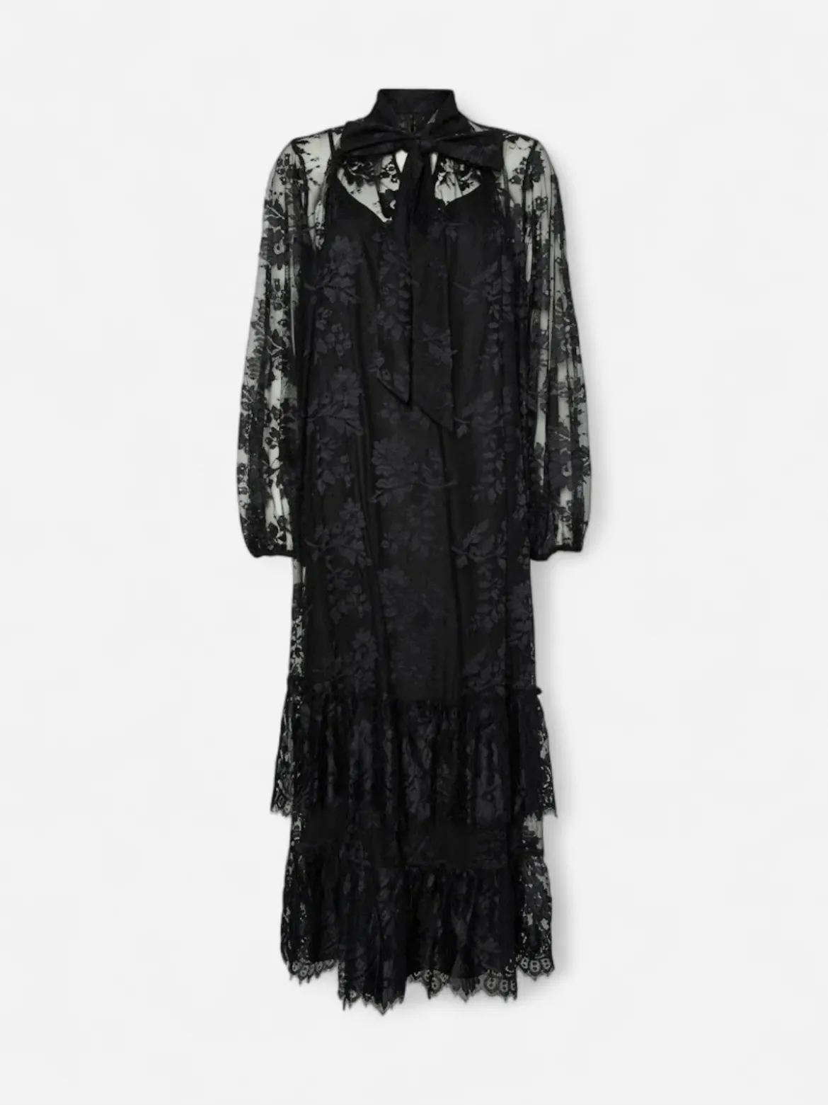 Y.A.S naisten mekko YASLACILLA LS LACE LONG DRESS, musta