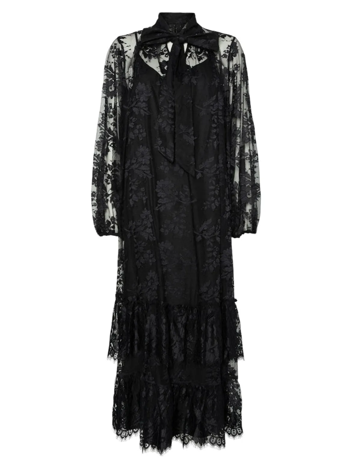 Y.A.S naisten mekko YASLACILLA LS LACE LONG DRESS, musta
