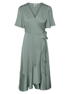 Y.A.S Naisten Mekko, YASTHEA 2/4 MIDI WRAP DRESS Green Milieu
