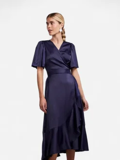 Y.A.S Naisten Mekko, YASTHEA 2/4 MIDI WRAP DRESS Evening Blue