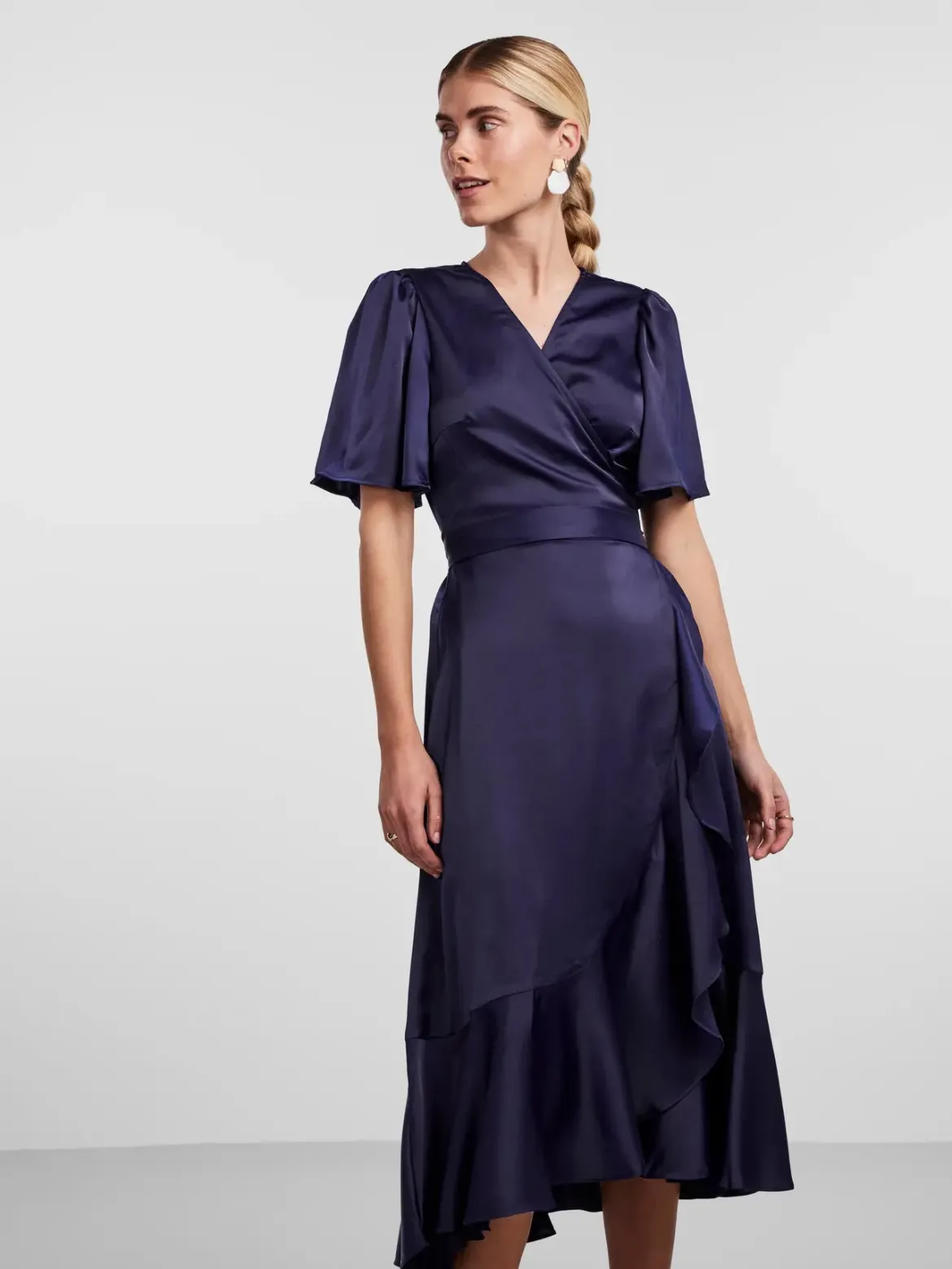Y.A.S Naisten Mekko, YASTHEA 2/4 MIDI WRAP DRESS Evening Blue