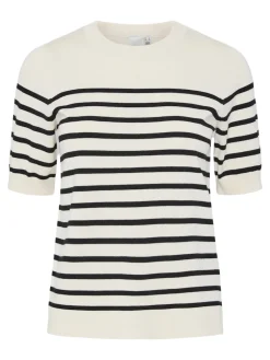 Y.A.S naisten neule, YASLENA SS KNIT PULLOVER S. Raidallinen Valkoinen