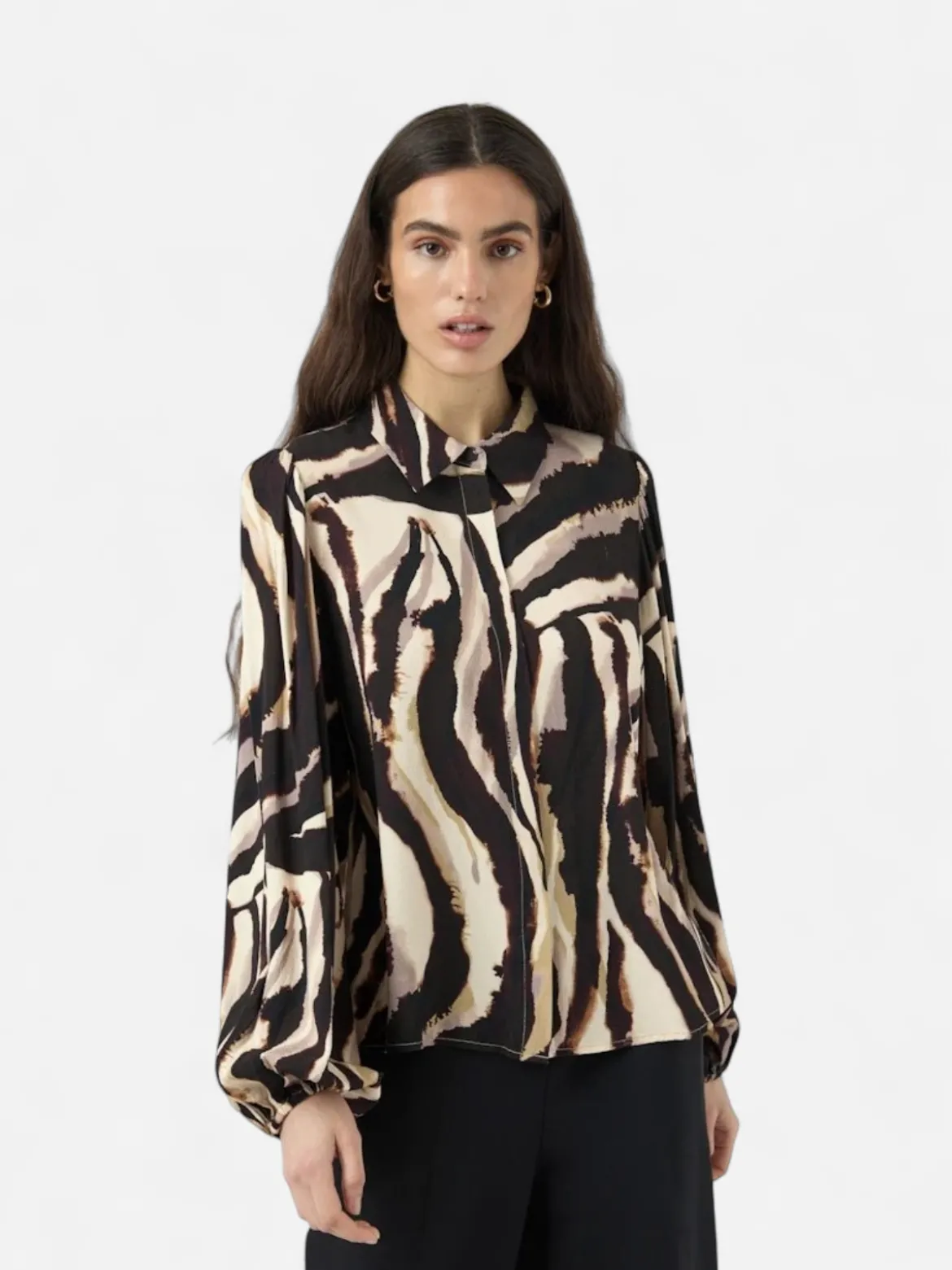 Y.A.S naisten paitapusero K Yasasina LS Shirt S. Noos, Sandshell Zebra print