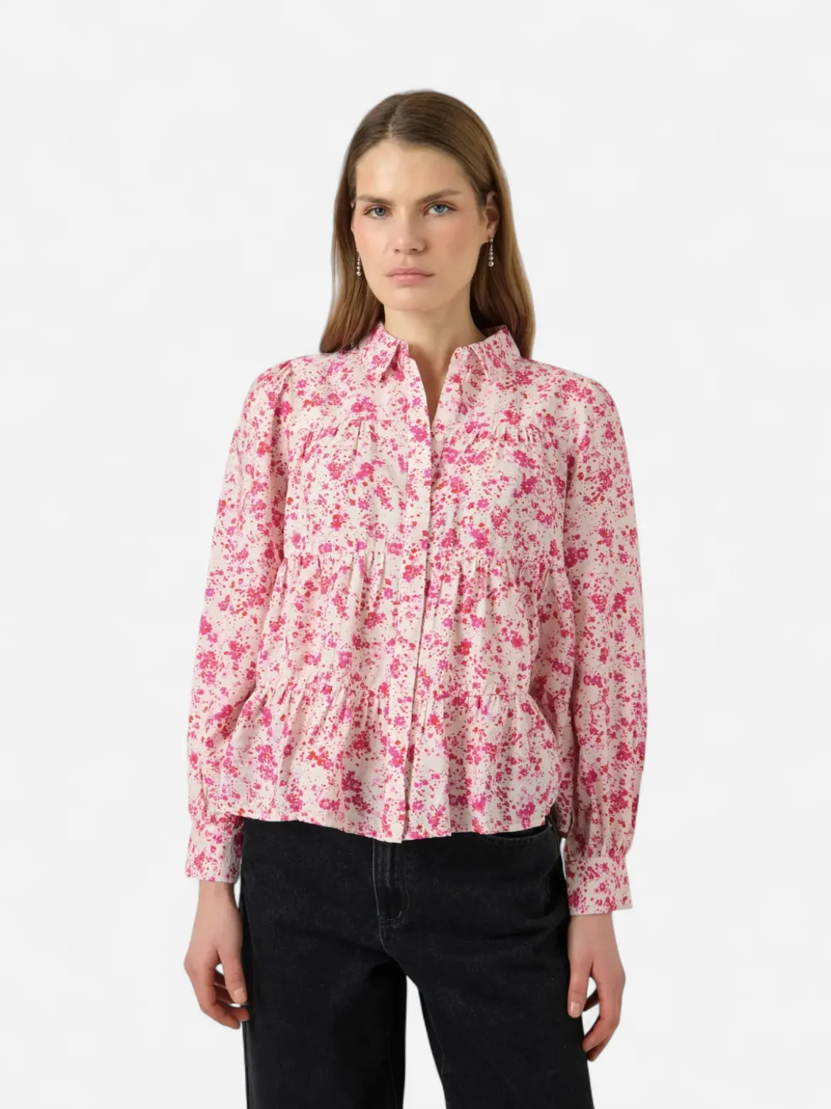 Y.A.S naisten paitapusero YASPALA LS Shirt, pinkki kuosi