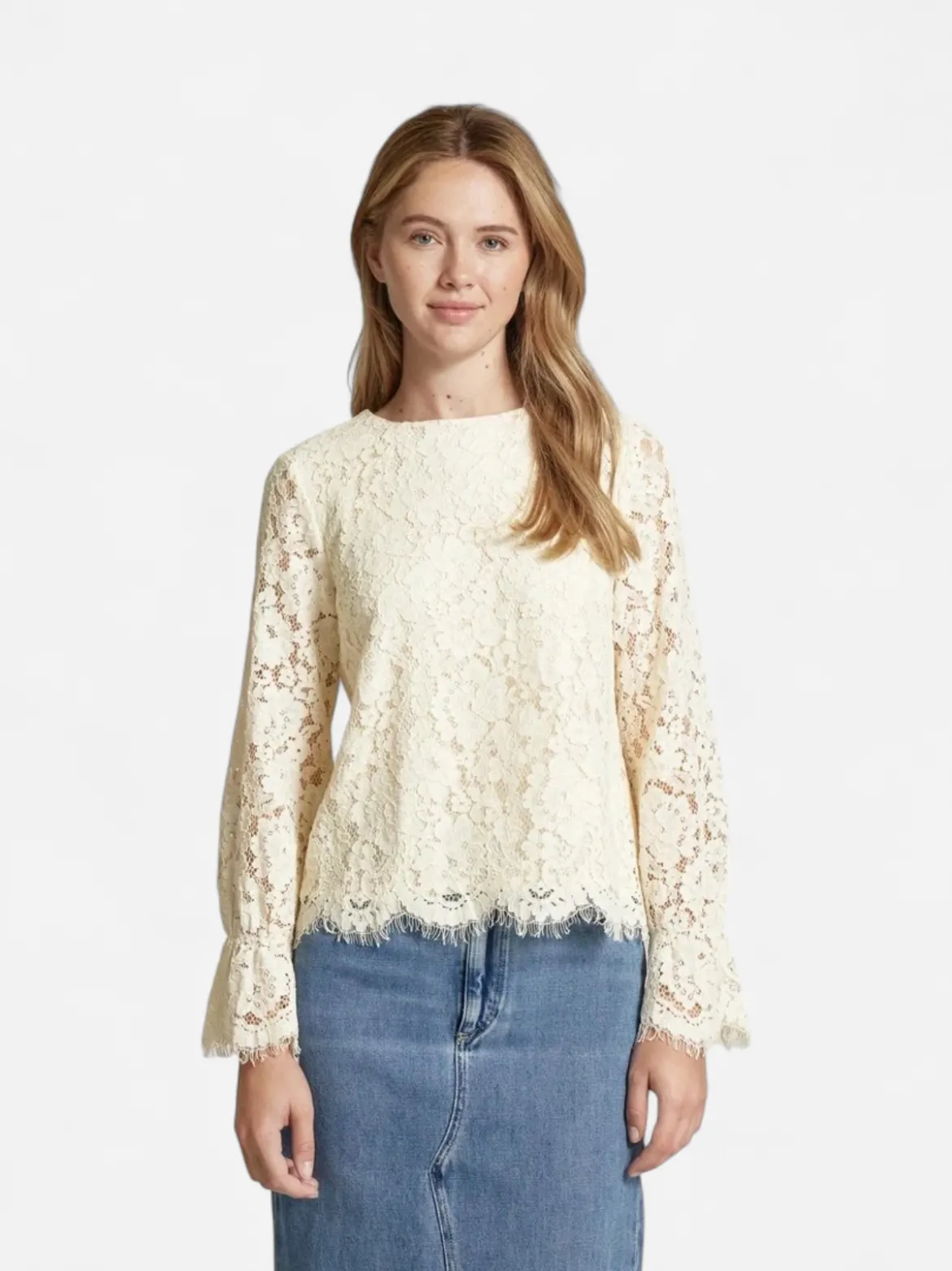 Y.A.S naisten paita, YASPERLA LS LACE TOP S Luonnonvalkoinen