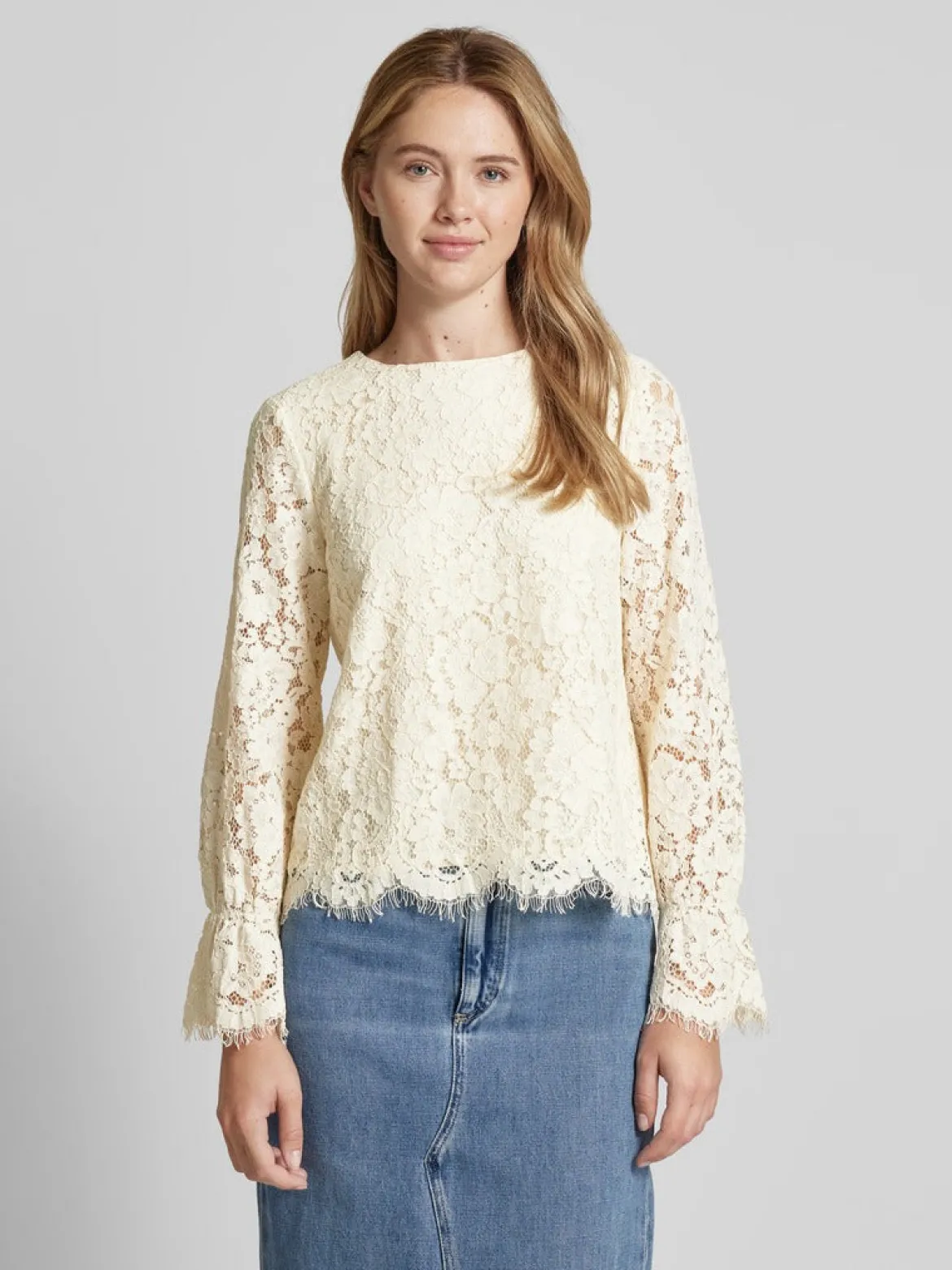 Y.A.S naisten paita, YASPERLA LS LACE TOP S Luonnonvalkoinen
